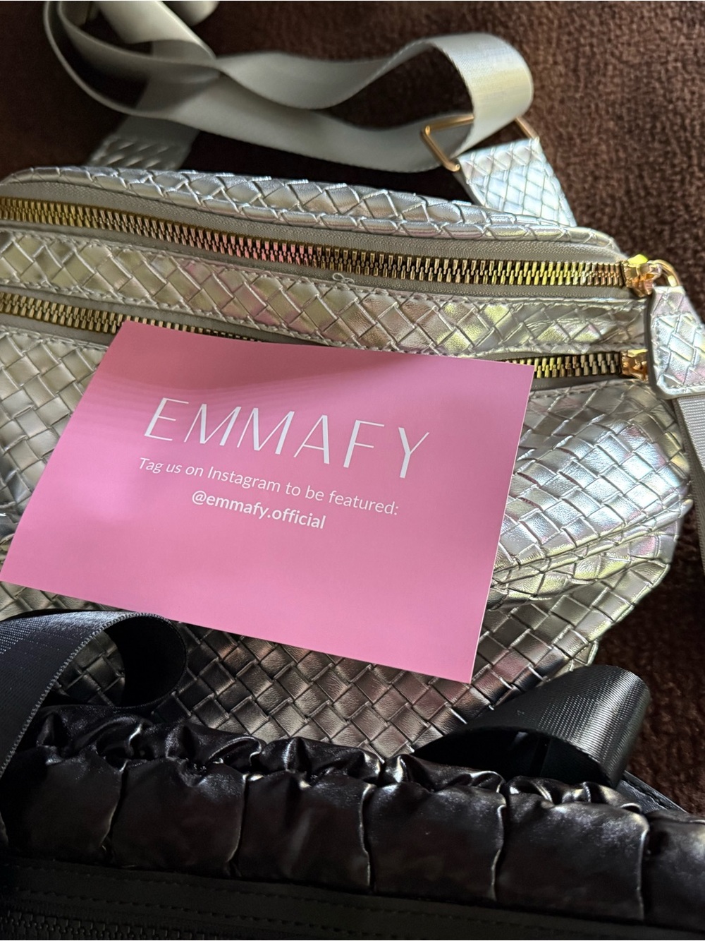 Metallic Silver Woven Crossbody Bag & black bubble bag! Brand new !!! - Picture 6 of 6